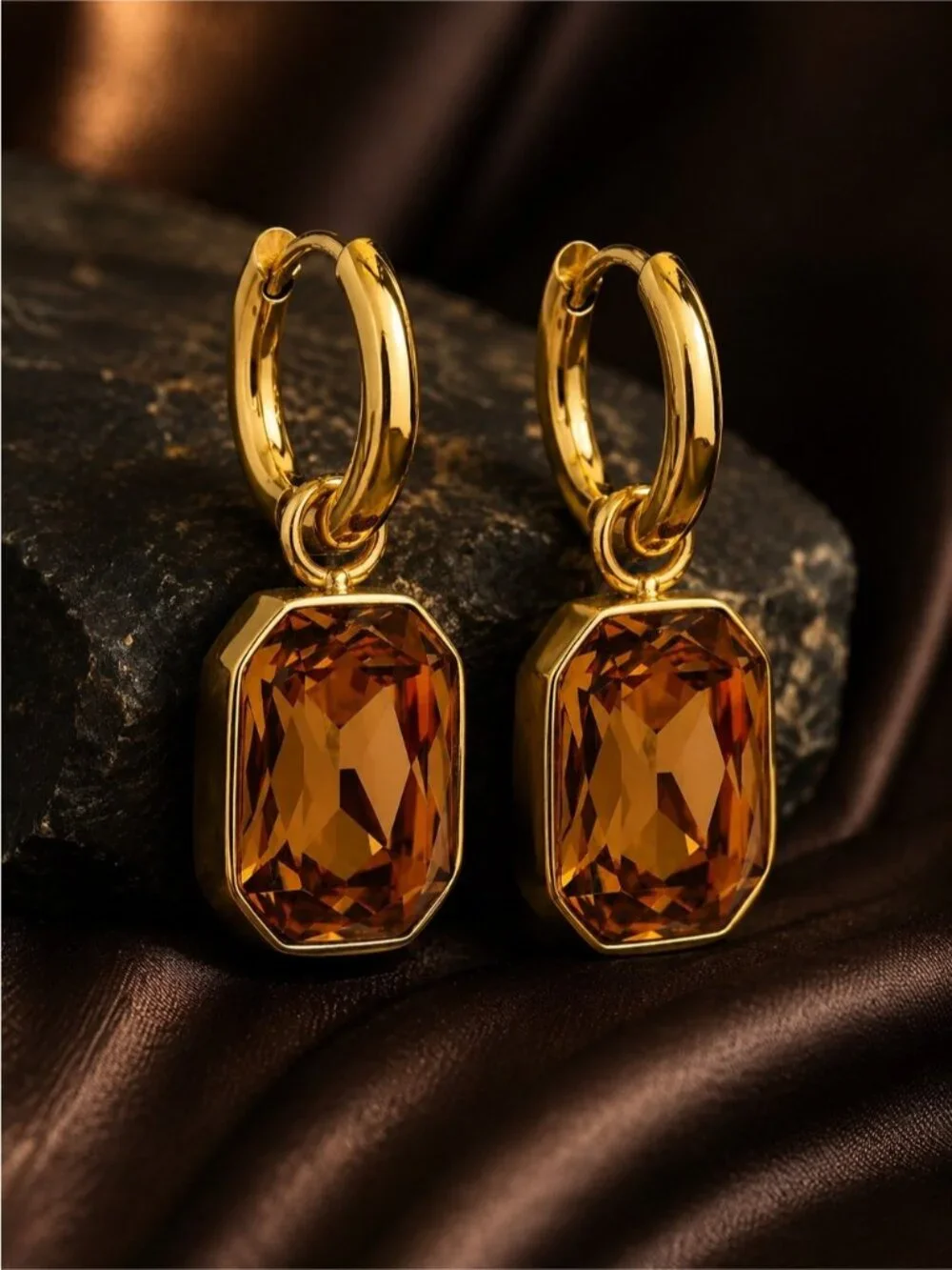 Gold-Tone Necklace and Earrings with Amber Stones